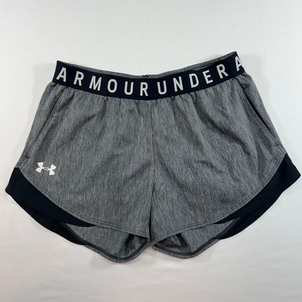Under Armour Play Up Shorts Womens Small Gray Black Space Dye Athletic Running